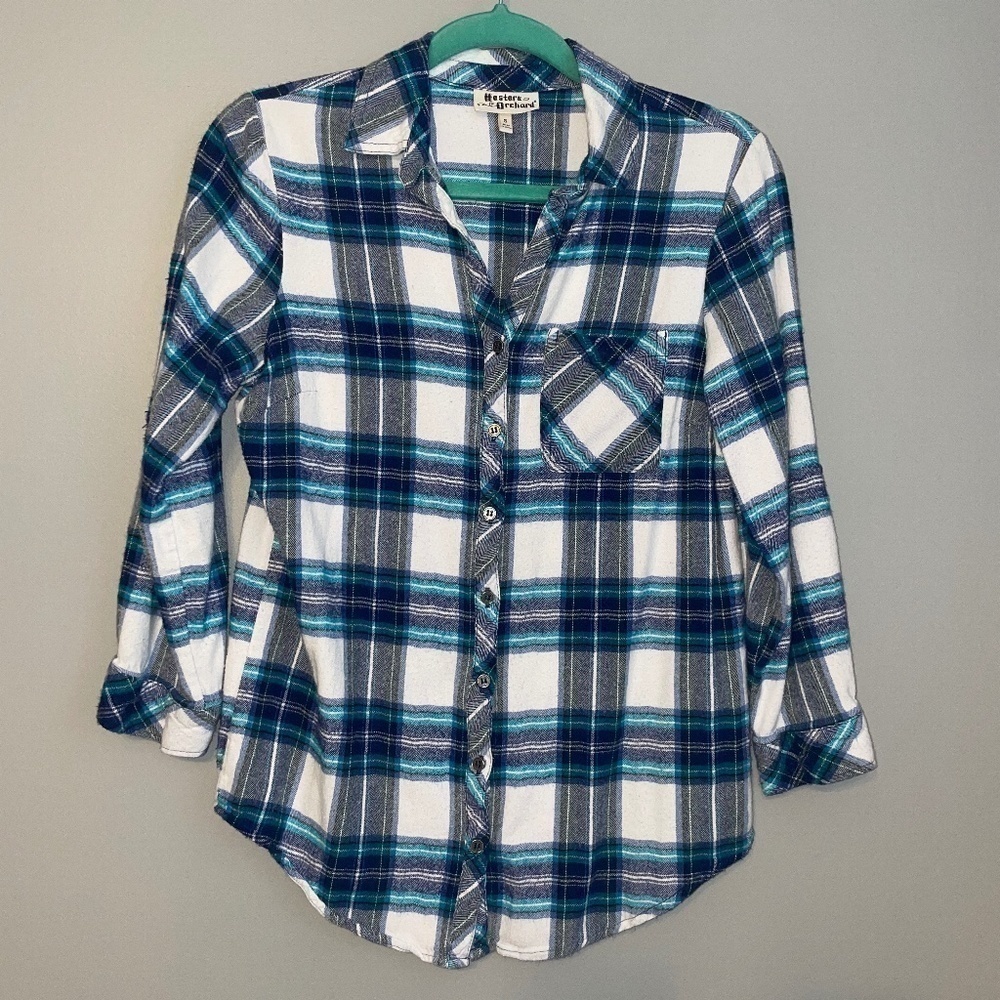 EUC Hester & Orchard Plaid Flannel Shirttail Button Down Size Small - Picture 1 of 7